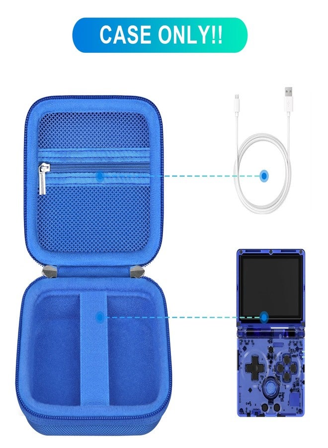 BOVKE Carrying Case Compatible with Anbernic RG35XXSP Handheld Game Console, RG35XXSP Clamshell Retro Games Consoles Flip Hand-held System Holder with Mesh Pocket for Cables and Accessories, Blue - Image 2